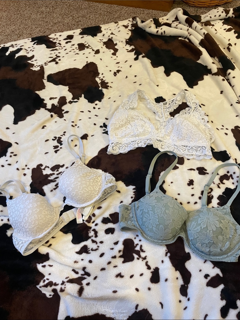 Women’s Lace Bra Set - White and Sage